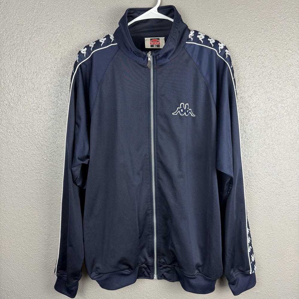 Kappa Navy Blue Track Jacket Full-Zip Logo Men's XL Activewear Logo Tape Sleeves